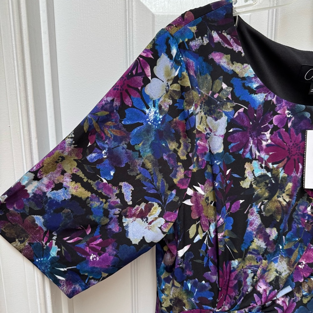 Connected Apparel Floral Dress Gathered waist no wrinkle 3/4 sleeve 20W - Picture 6 of 10